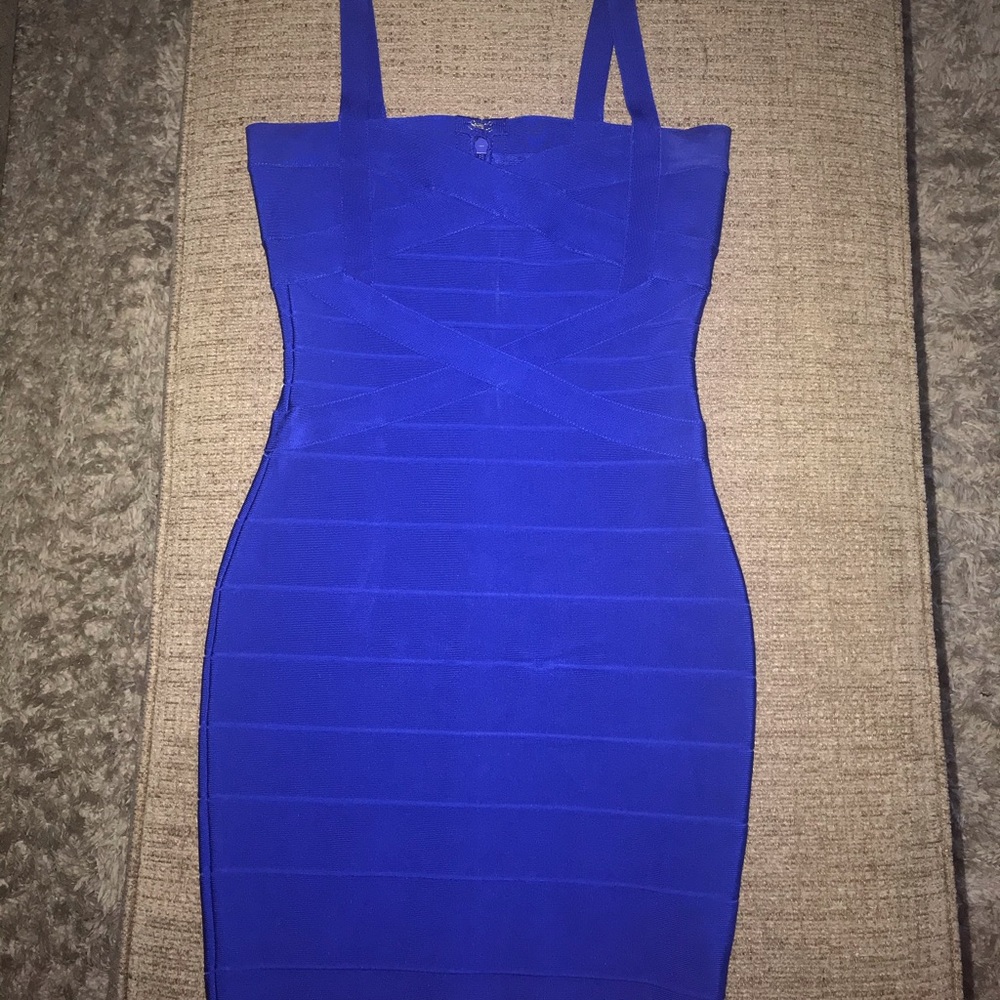 Blue bandage dress.